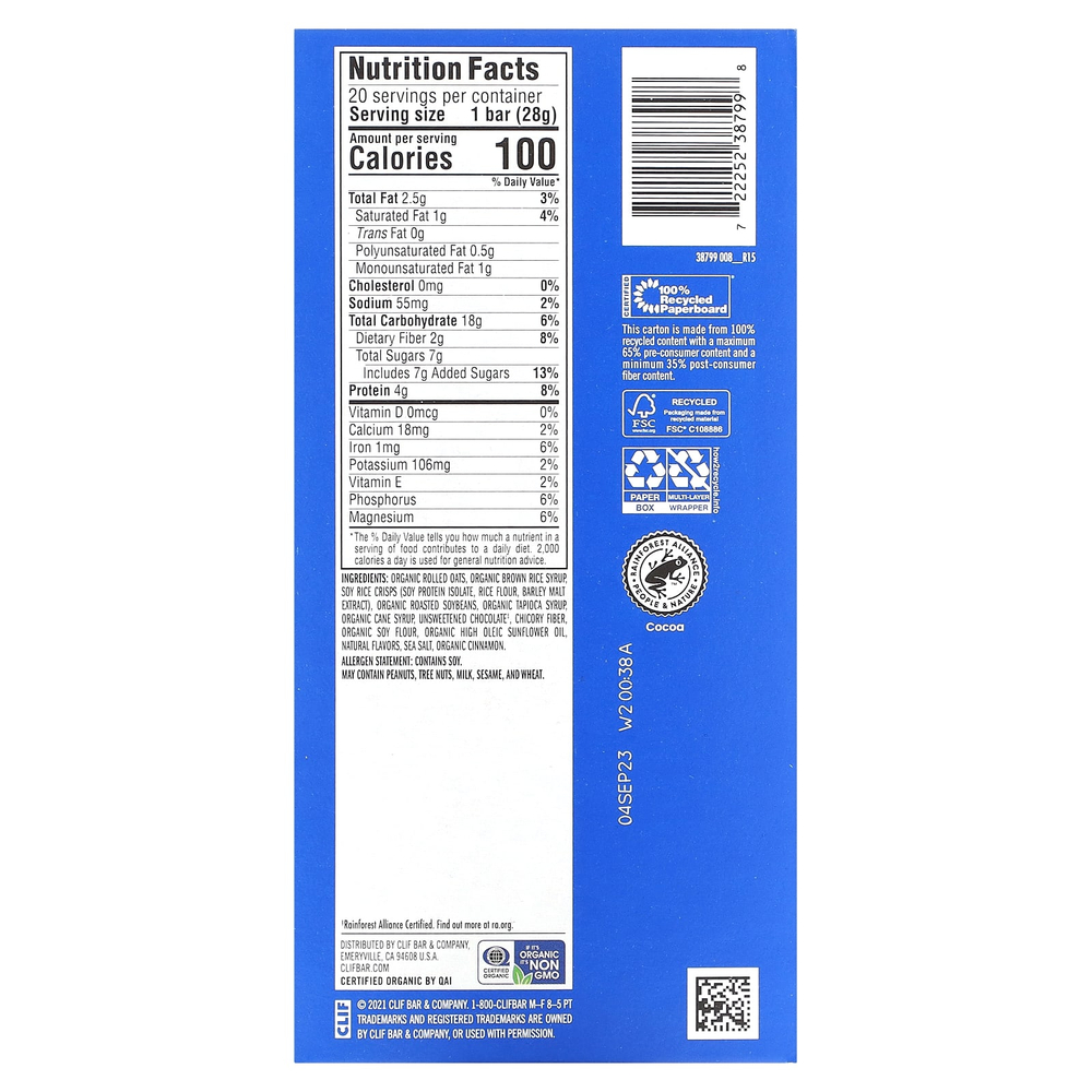 Clif Bar, Minis, энергетический батончик для снеков, шоколадная крошка, 20 батончиков, 28 г (0,99 унции)