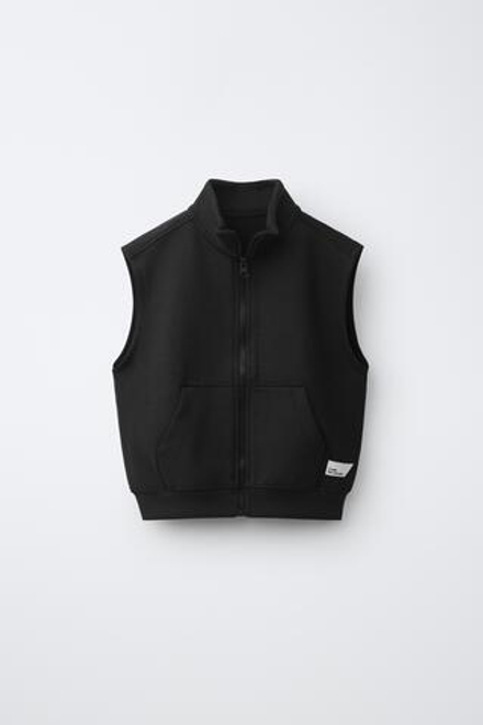 ZARA ЖИЛЕТ ИЗ ИНТЕРЛОКА С ЭТИКЕТКОЙ, ЧЕРНЫЙ