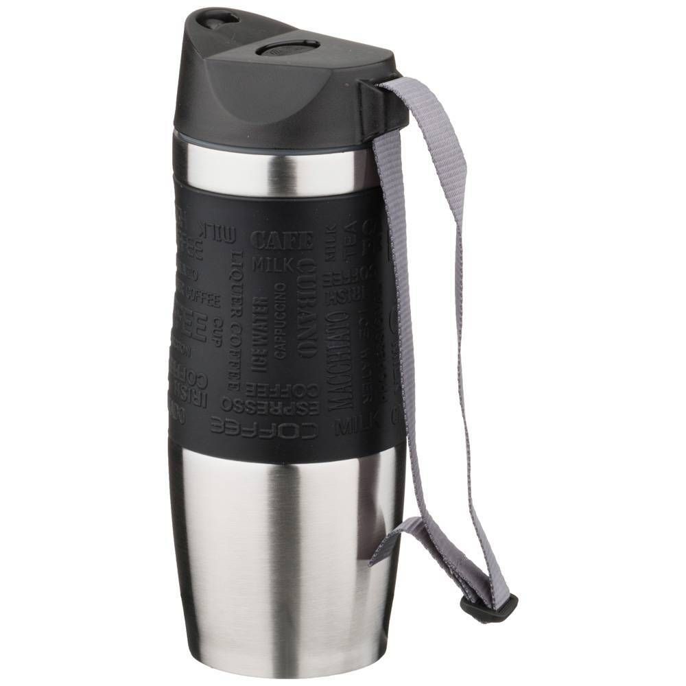 ТЕРМОКРУЖКА AGNESS 360 МЛ С КНОПКОЙ-СТОППЕРОМ, ЦВЕТ: ЧЕРНЫЙ(КОР=30ШТ.)