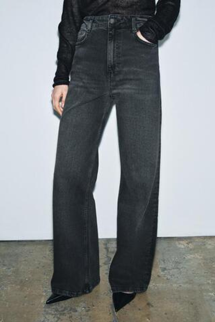 ZARA ДЖИНСЫ WIDE LEG С ВЫСОКОЙ ПОСАДКОЙ — ZW COLLECTION, СЕРЫЙ