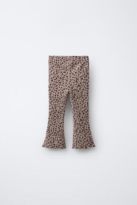 ZARA МЯГКИЕ РАСКЛЕШЕННЫЕ БРЮКИ С ПРИНТОМ, СЕРОВАТО-КОРИЧНЕВЫЙ
