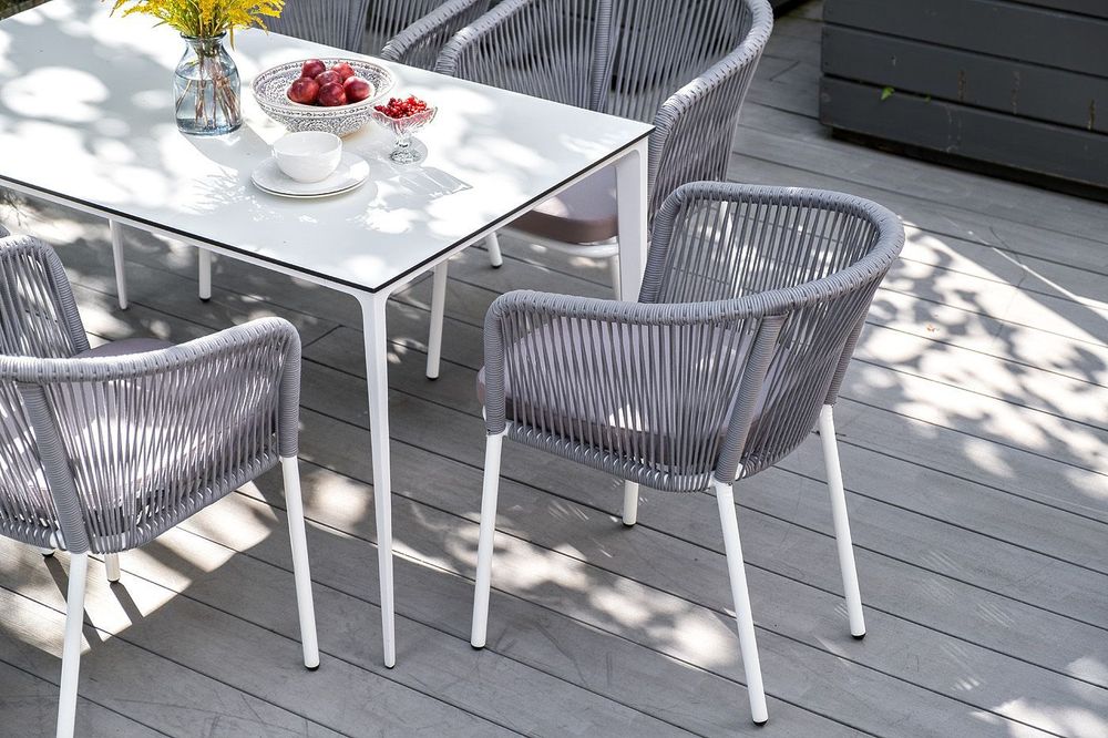 "Малага" обеденный стол из HPL 140х80см, цвет молочный, каркас белый