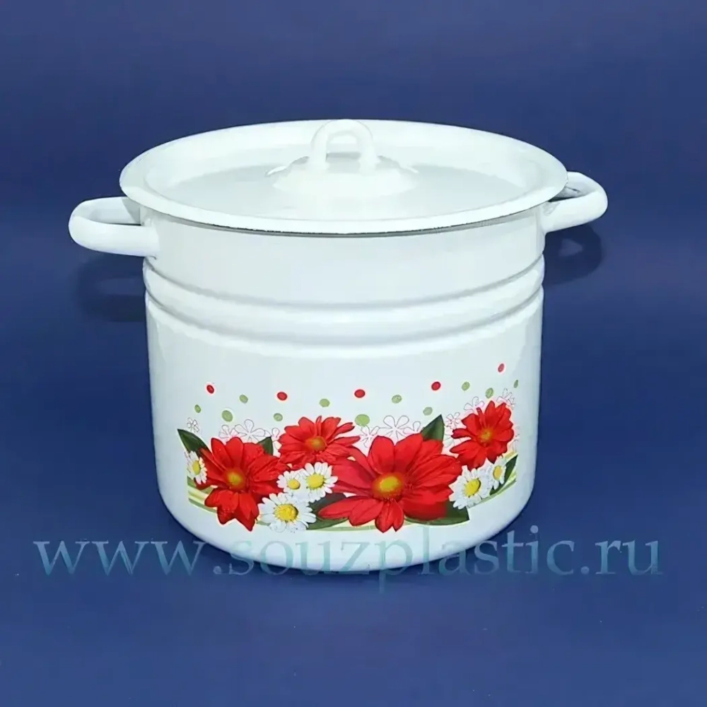 Кастрюля 9 л цилиндрическая декор с петлей (Новокузнецкая эмаль)