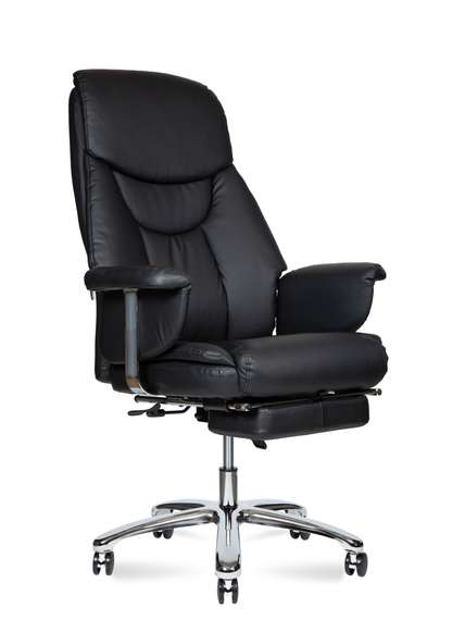 Кресло офисное Норден / Парламент / (black) сталь + хром / черная экокожа