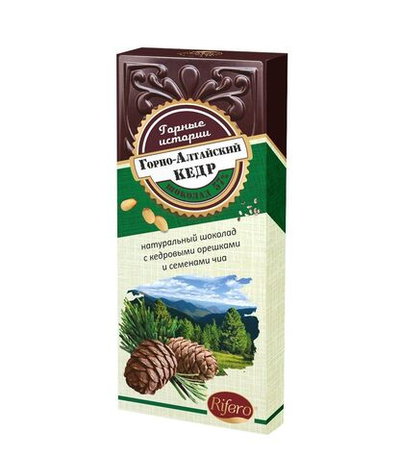 Шоколад темный с ядром кедрового ореха и семенами чиа"Горно-Алтайский КЕДР" "Горные истории". 55гр.