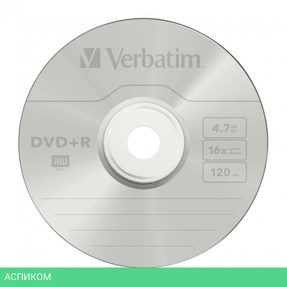 DVD+R диск Verbatim 4.7Gb 16x Cake Box 100шт (43551)