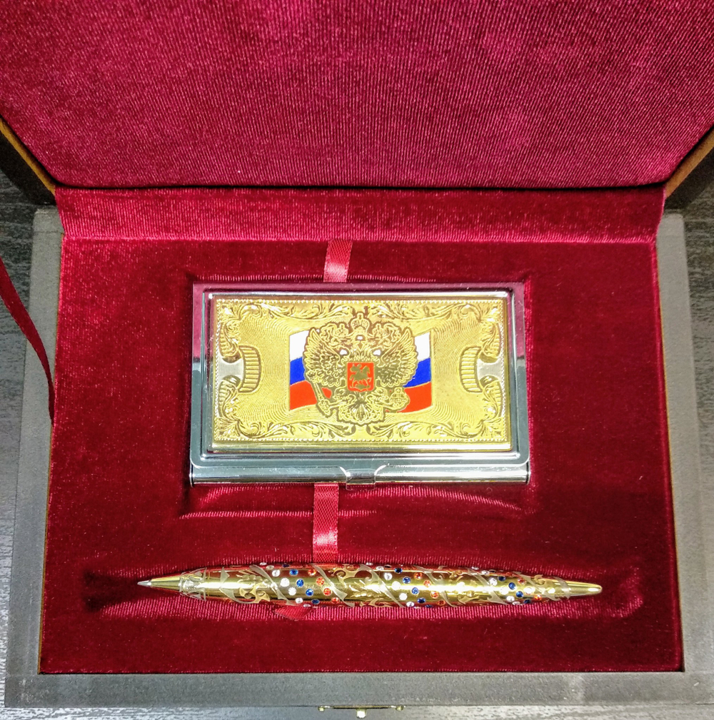 Набор "Триколор" №1 визитница (Златоуст), ручка украшенная (Златоуст)