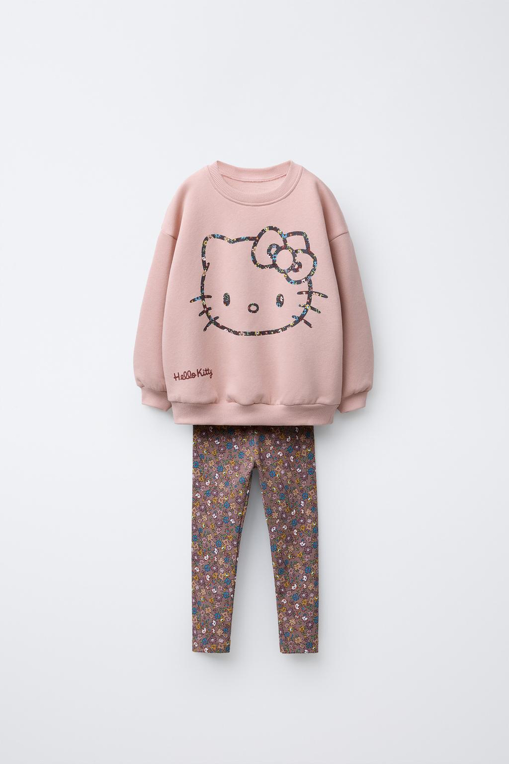 ZARA КОМПЛЕКТ ТОЛСТОВКА И ЛЕГГИНСЫ С ЦВЕТАМИ HELLO KITTY © SANRIO, ЦВЕТ РОЗОВОГО МЕЛА