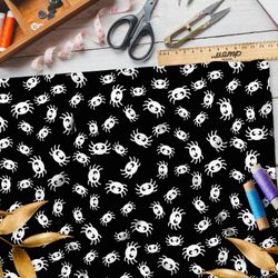 Ткань ниагара белые пауки на чёрном фоне