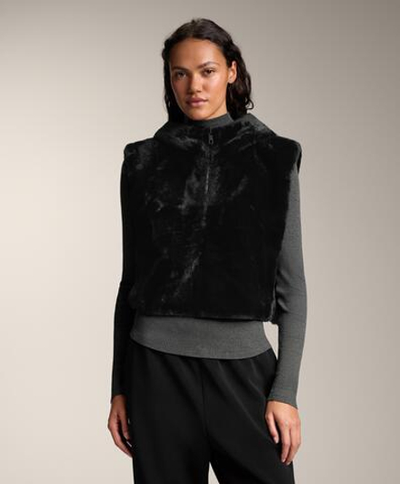 Oysho Жилет из искусственного меха с капюшоном, черный