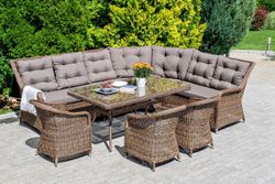 Бергамо, плетеный левый модуль дивана, диван коричневый/соломенный, искусственный ротанг