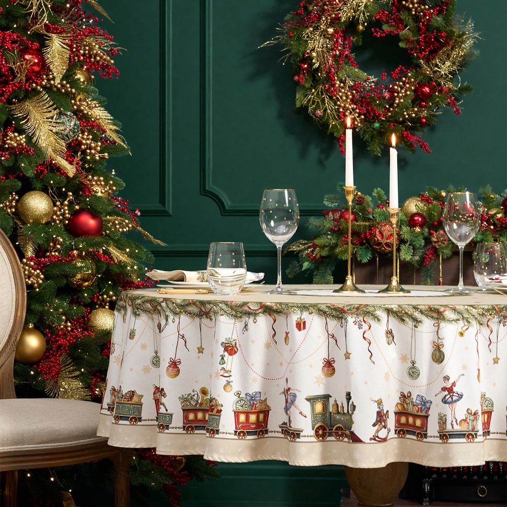 СКАТЕРТЬ КРУГЛАЯ "ЩЕЛКУНЧИК" ,190СМ ,БЕЖЕВЫЙ , 100%ХЛОПОК , ТВИЛ