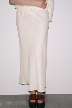 ZARA ЮБКА МИДИ ИЗ 100% ЛЬНА — ZW COLLECTION, ЭКРЮ