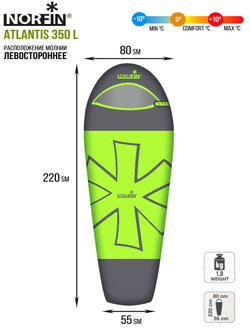 Мешок-кокон спальный Norfin ATLANTIS 350 L (молния слева)