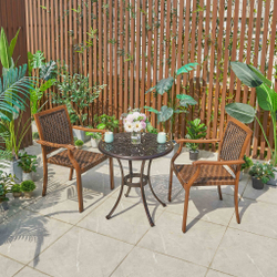 Кофейный набор мебели из литого алюминия  Стол круглый  МАКАО «MACAU» D68 + 2 Кресла Бамбук-3