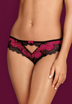 Изысканные кружевные трусики Tulia с пикантным вырезом (Размер: L-XL) (Цвет: черный с малиновым)