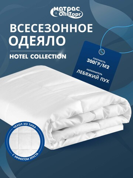 Одеяло для отелей (наполнитель: лебяжий пух 300гр/м2, чехол: тик, 100% пэ)