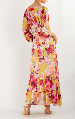 Pinko платье желтое принт Розы
