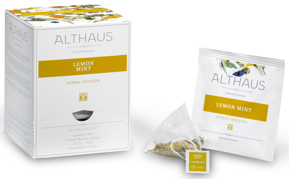 Чайный напиток травяной Althaus Lemon Mint Pyra Pack в пирамидках, 15 шт