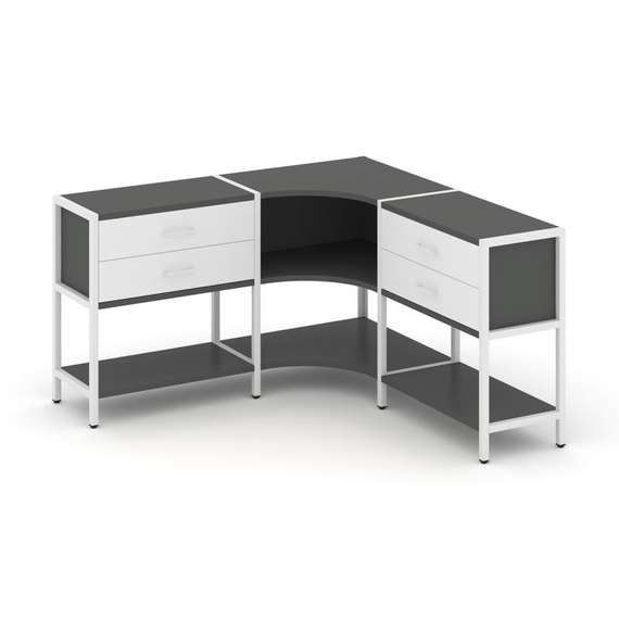 Shelf System Трехсекционный угловой стеллаж двухярусный с ящиками SN.STMU-231 Антрацит/Белый/Металл