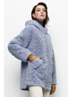 Шуба женская чебурашка тедди экомех, голубая, SilverFox