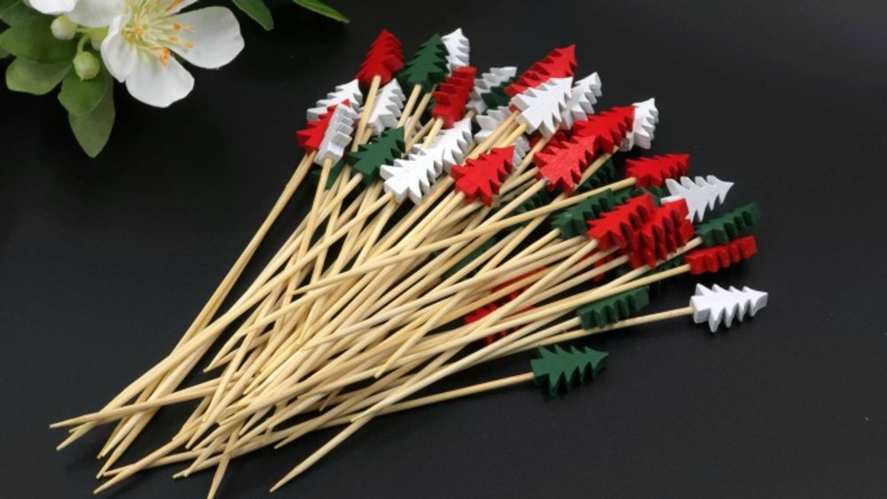 Шпажки для канапе Ёлки Бел/Красн/Зел 12см, 50шт