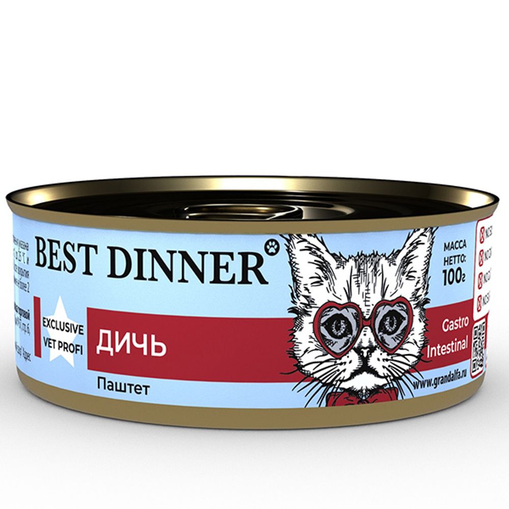 Консервы Best Dinner Exclusive VET PROFI Gastro Intestinal Дичь для кошек 100г паштет / 24 шт