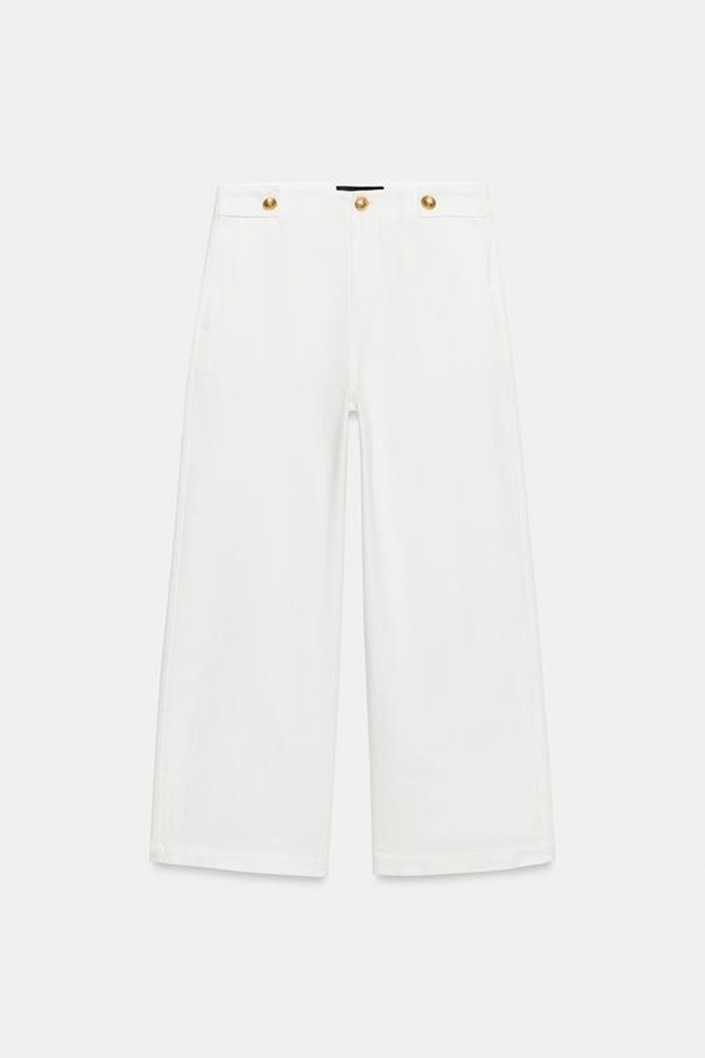 ZARA БРЮКИ-КЮЛОТЫ С ЗОЛОТИСТЫМИ ПУГОВИЦАМИ, БЕЛЫЙ