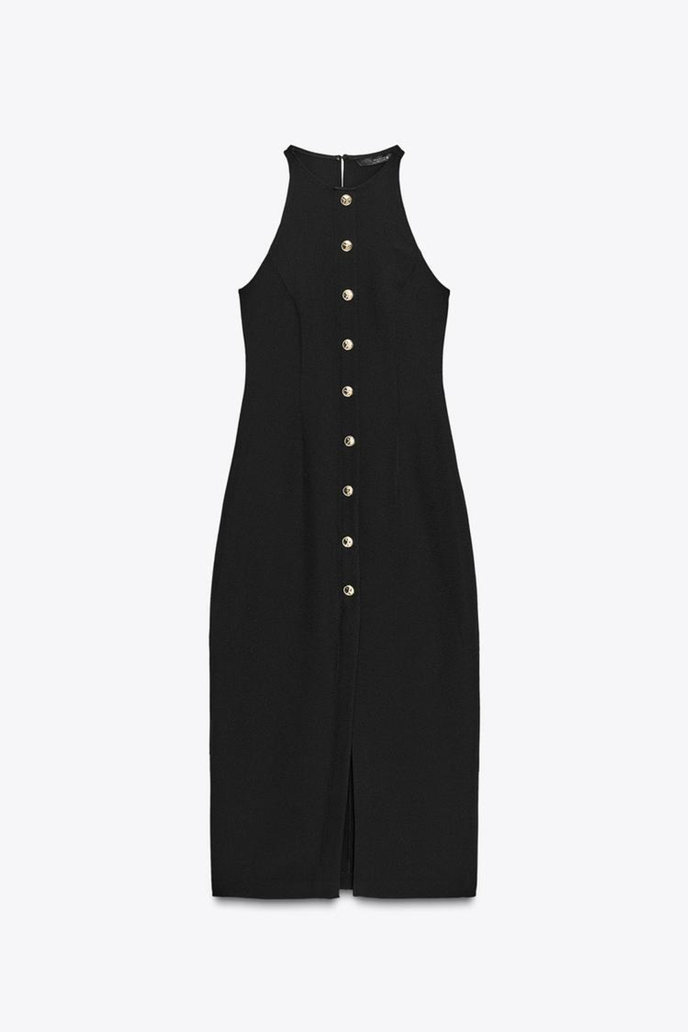 ZARA ПЛАТЬЕ-МИДИ ИЗ КРЕПА С ЗОЛОТИСТЫМИ ПУГОВИЦАМИ, ЧЕРНЫЙ