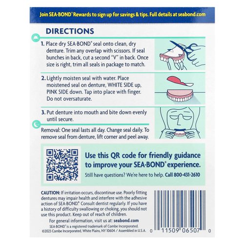 SeaBond, Адгезивные пломбы для зубных протезов, свежая мята, верх 30