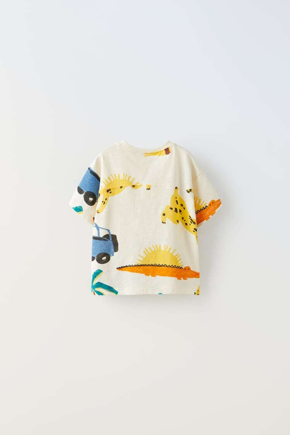 ZARA ФУТБОЛКА С ПРИНТОМ, ЖЕЛТОВАТО-БЕЛЫЙ