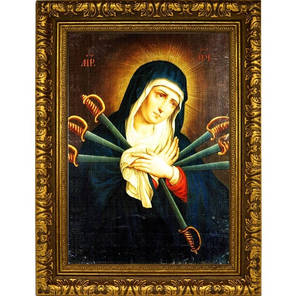 Семистрельная икона Богородицы с мечами. Копия старинной иконы на холсте.