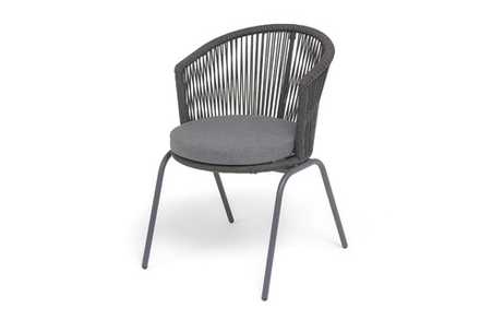 "Люксембург" стул плетеный из роупа, каркас из стали темно-серый (RAL7024) муар, роуп темно-серый круглый, ткань темно-серая 027