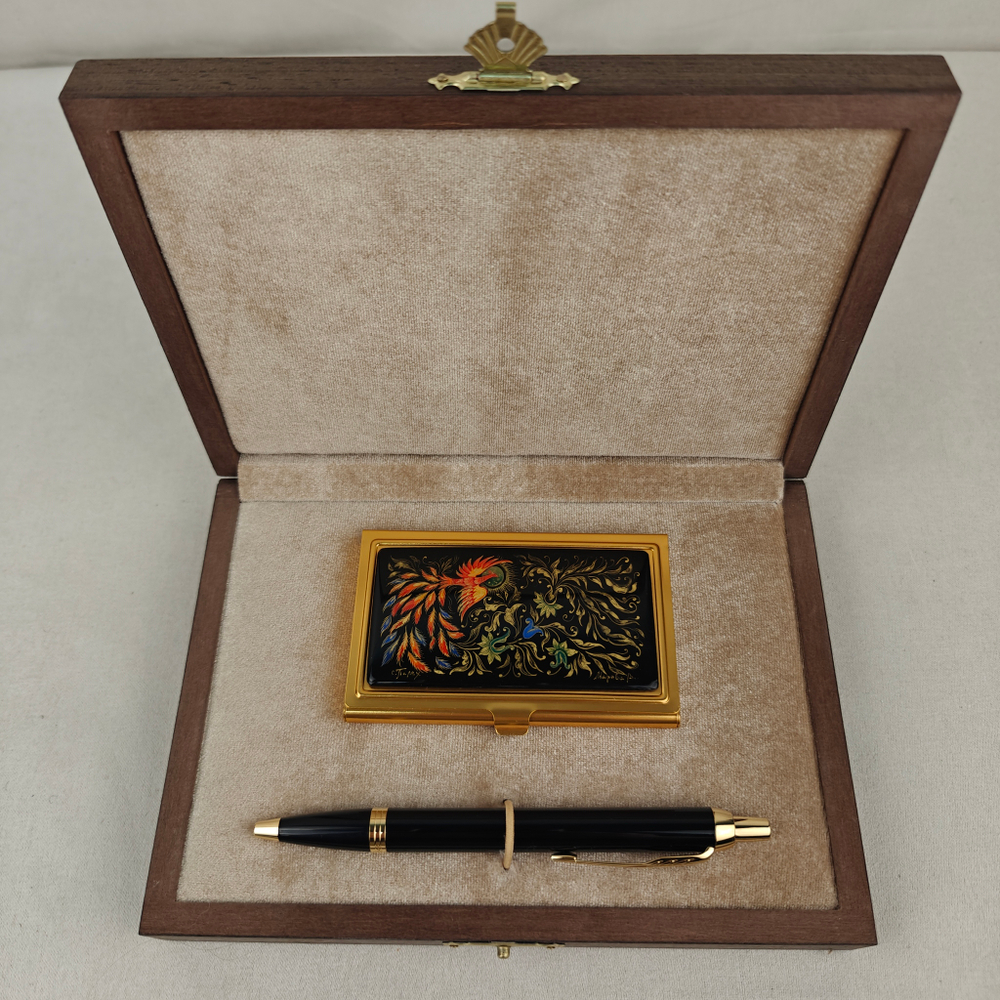 Набор "Жар-птица" зол. визитница персональная, ручка