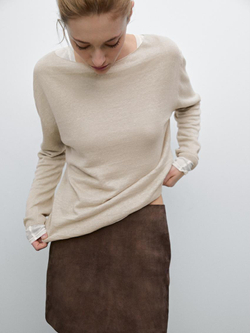 Massimo Dutti Свитер из 100% льна, песочный