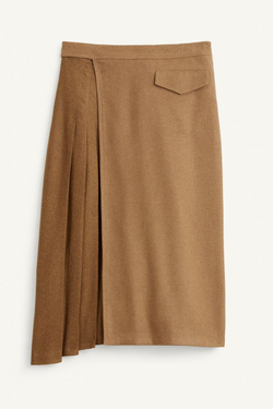 ZARA ПЛИССИРОВАННАЯ ЮБКА МИДИ ИЗ СМЕСОВОЙ ШЕРСТИ, КОНЬЯЧНЫЙ