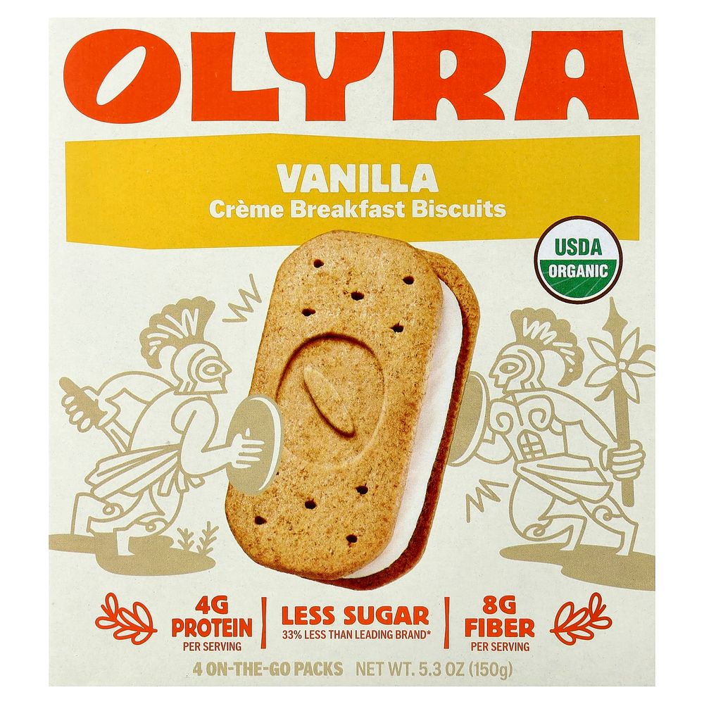 Olyra, печенье с кремом на завтрак, со вкусом ванили, 4 упаковки On the Go, 150 г (5,3 унции)
