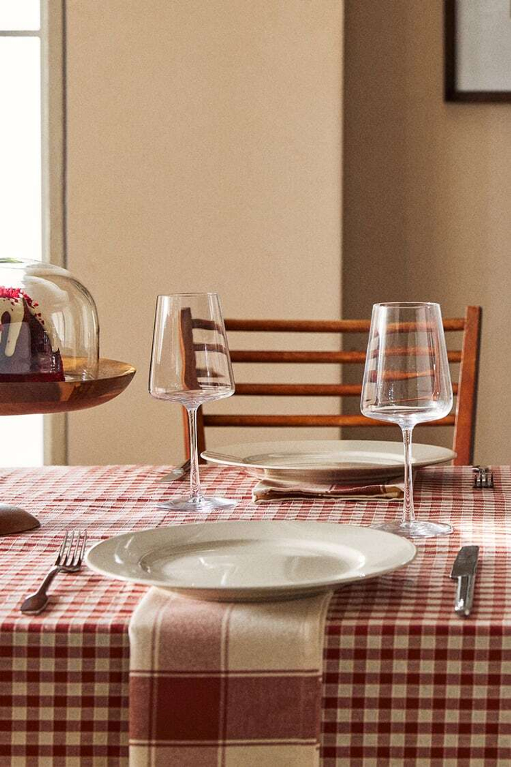 ZARA HOME КЛЕТЧАТАЯ ХЛОПЧАТОБУМАЖНАЯ СКАТЕРТЬ, ЧЕРЕПИЧНЫЙ