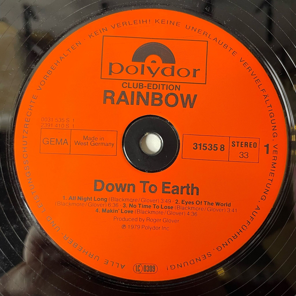 Винтажная виниловая пластинка LP Rainbow Down To Earth (Germany 1979)
