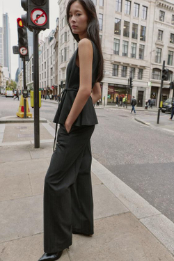 ZARA БРЮКИ ПРЯМОГО КРОЯ В ЕЛОЧКУ, АНТРАЦИТОВО-СЕРЫЙ