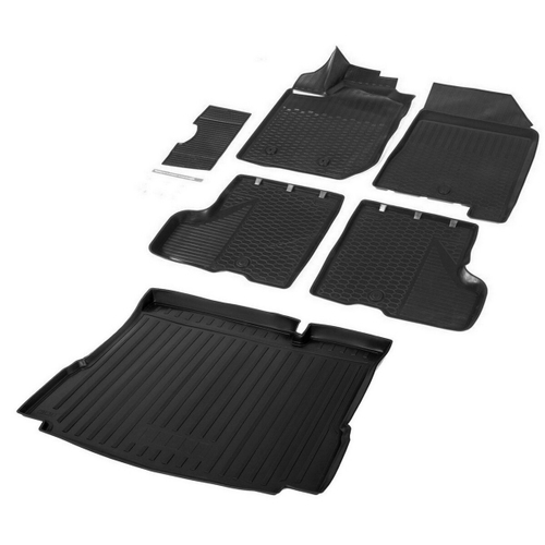 Коврики в салон и багажник автомобиля (комплект) Rival для Lada Xray 2015-н.в./Xray Cross 2018-н.в. (с вещевым ящиком в салоне, без полки в багажнике, без пластиковой накладки в проеме багажника), полиуретан, с крепежом, 6 частей, K16007001-2