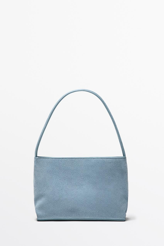 Massimo Dutti Сумка через плечо из натуральной замши, светло-голубой