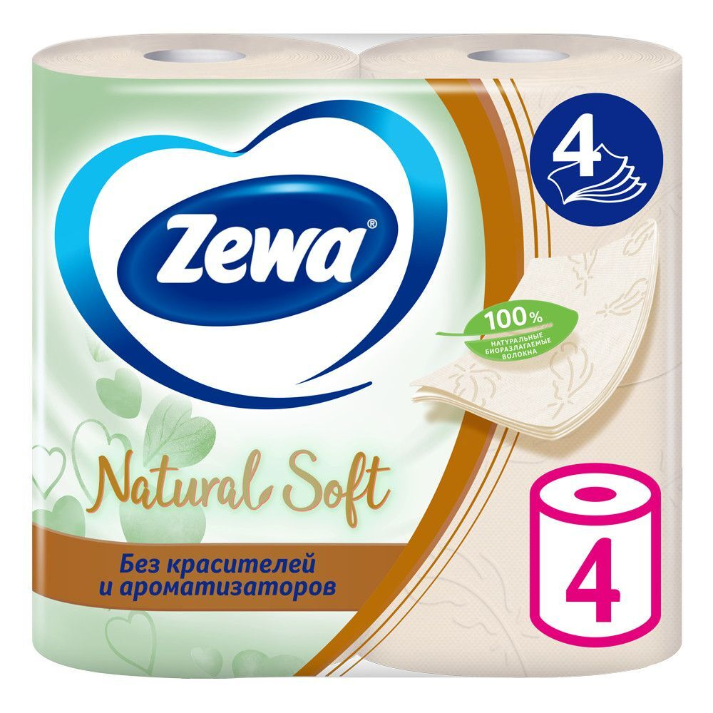 Zewa туалетная бумага soft natural 4 х сл 4 рул, 10 шт в упаковке