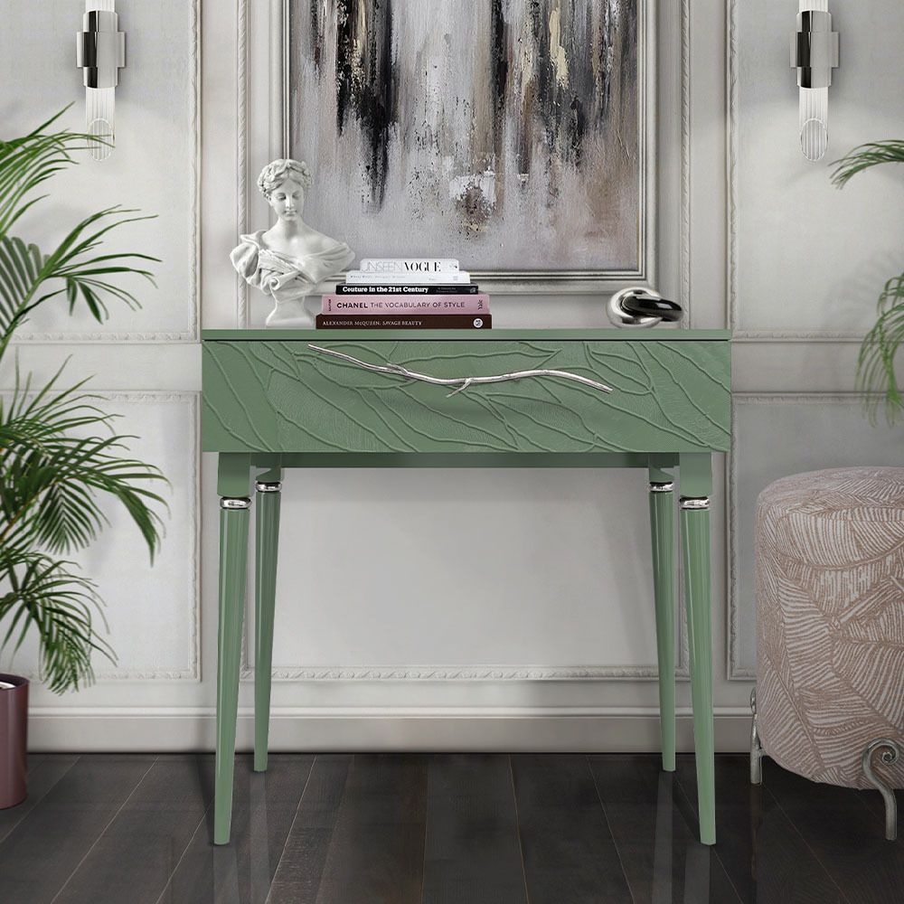 Консоль Арт Колор leaves Классик Сильвер Зеленый нефрит