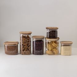 Банка для хранения квадратная Glass Acacia, 1,1 л