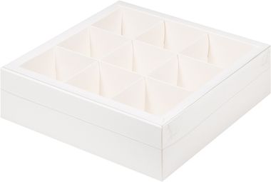 Коробка под ассорти десертов с пластиковой крышкой 24*24*7см, 9 ячеек
