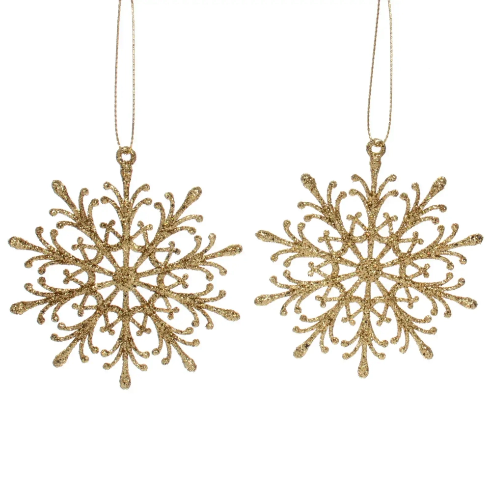 Подвески в блестках «Снежинки волшебные» 9 см (набор 2шт), золото