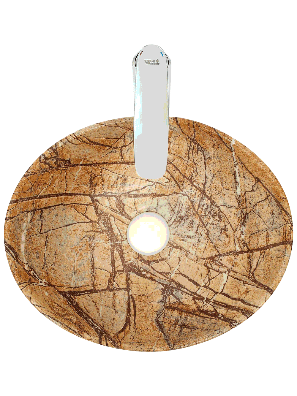 Раковина накладная (мрамор бежевая с коричневым) WeltWasser WW  ELBACH 3078 M818 410х335х145