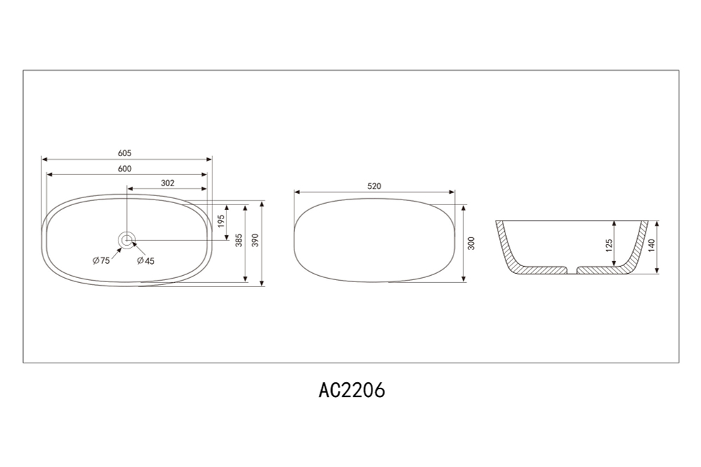 Раковина накладная ABBER Rechteck AC2206 белая