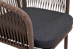 "Марсель" стул барный плетеный из роупа, каркас из стали коричневый (RAL8016) муар, роуп коричневый круглый, ткань темно-серая 027